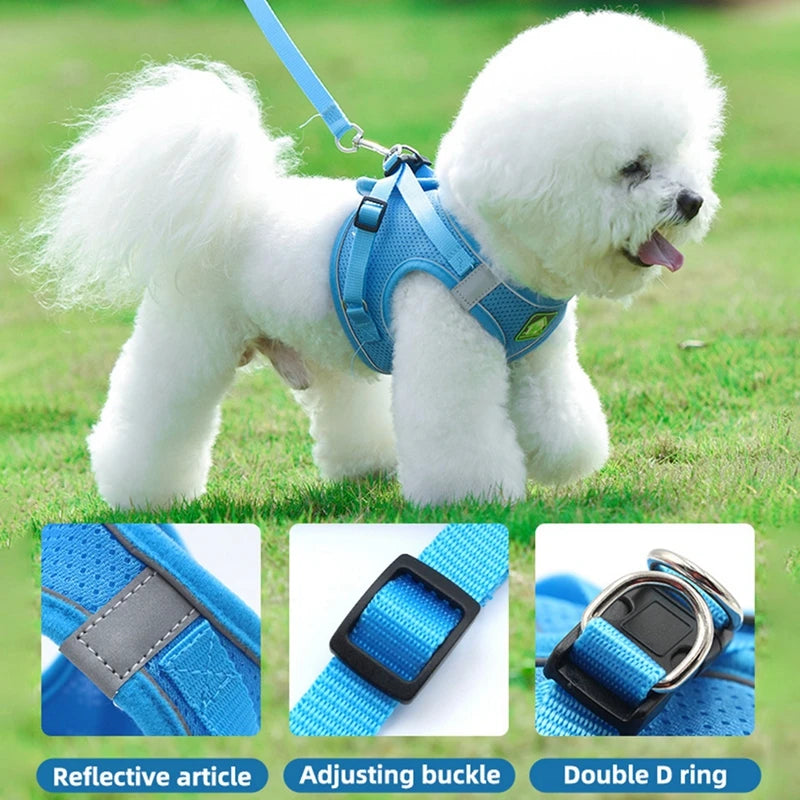 Pet Dog Mesh Harness Vest and Leash Set